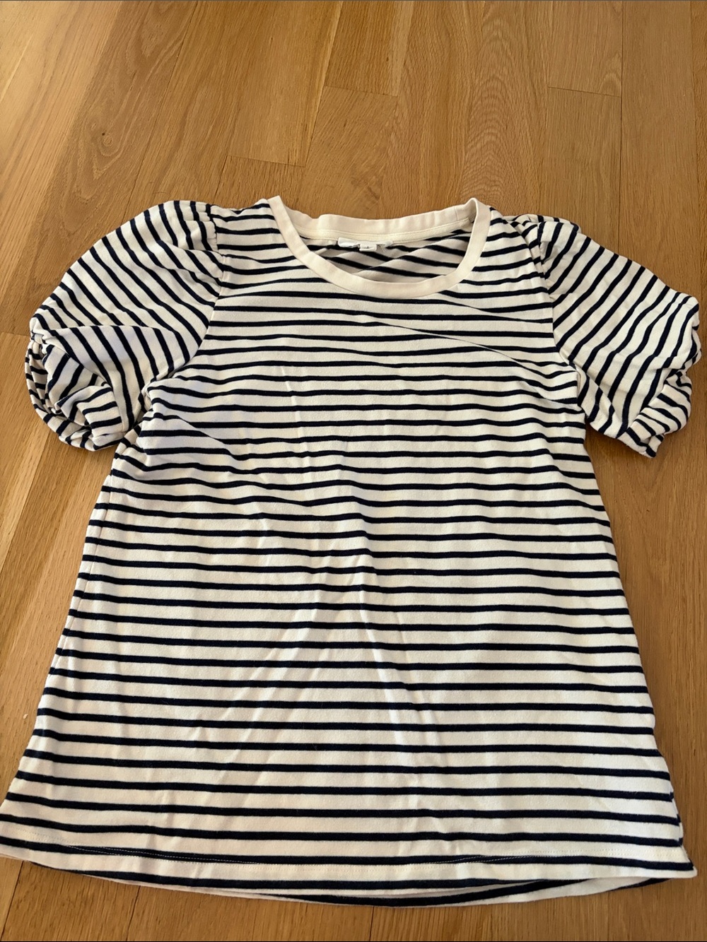 Pomander Place Navy and White Striped Puff Sleeve Tee